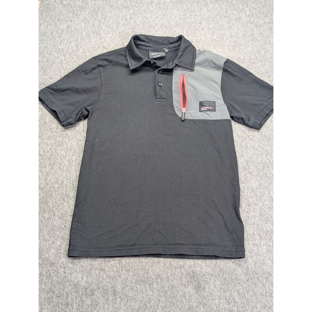 Porsche Motorsport Mens Black Grey Colorblock Zip Pocket Polo Shirt XS